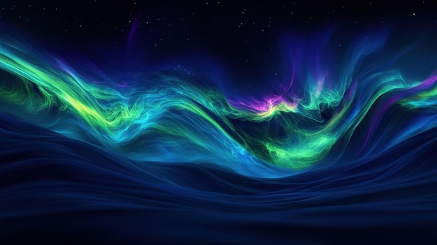 Abstract Aurora Borealis Green Blue and Purple Lights in Night Sky