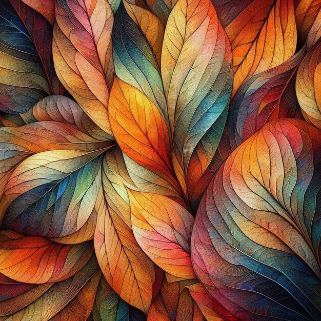 Abstract autumn beauty in multi colored leaf vein pattern