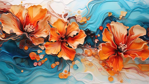 Abstract autumn flowers fluid art Generative AI