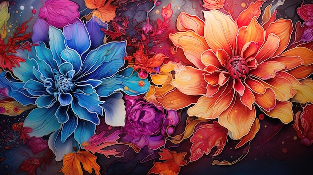 Abstract autumn flowers fluid art Generative AI