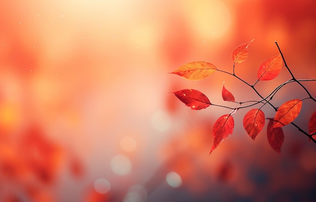 Abstract Autumn with Red Leaves on Blurred Background