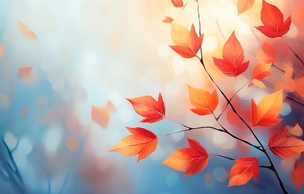 Abstract Autumn with Red Leaves on Blurred Background