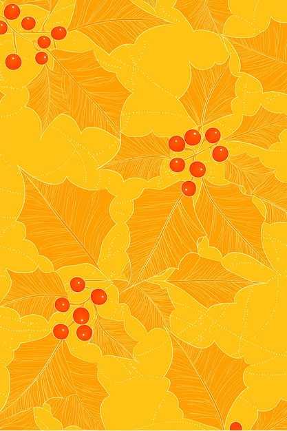 Photo abstract autumnal pattern with orange leaves and red berries