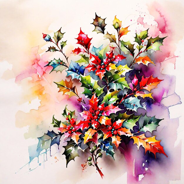 abstract awesome multicolor Holly Flower painting HD watercolor