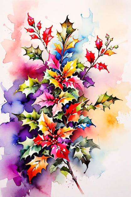 abstract awesome multicolor Holly Flower painting HD watercolor