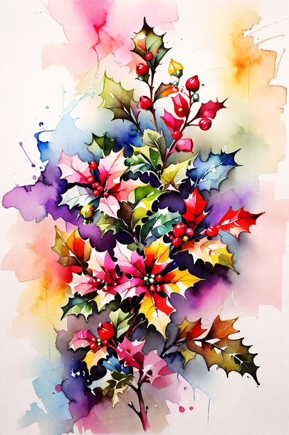 abstract awesome multicolor Holly Flower painting HD watercolor