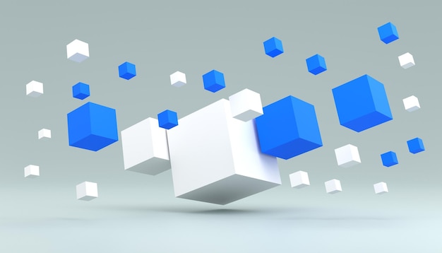 Abstract background 3d render illustration of cubes white and blue color minimalism style