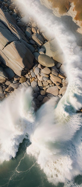 abstract background 3d rendering aerial view of huge waves hitting coastal rocks