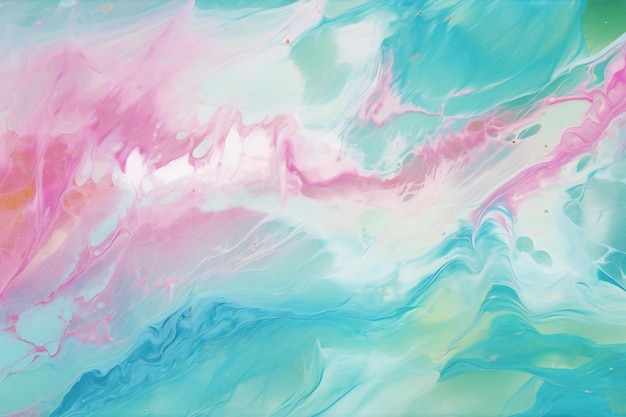 Abstract background of acrylic paint in blue pink and green colors