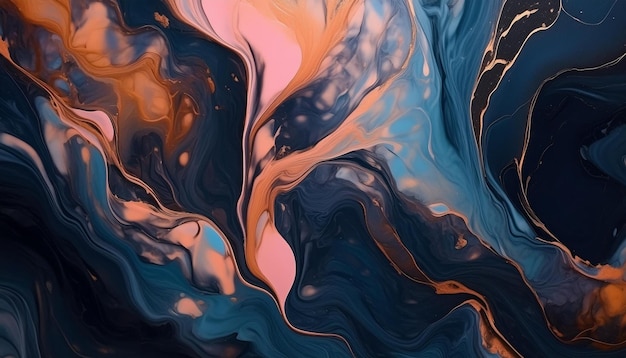 Photo abstract background of acrylic paint in blue pink and orange tones liquid marble texture j