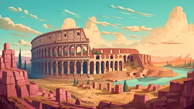 Abstract background ancient Rome The stage for a historical journey with an illustration of an ancient Roman colosseum as your background Generative AI