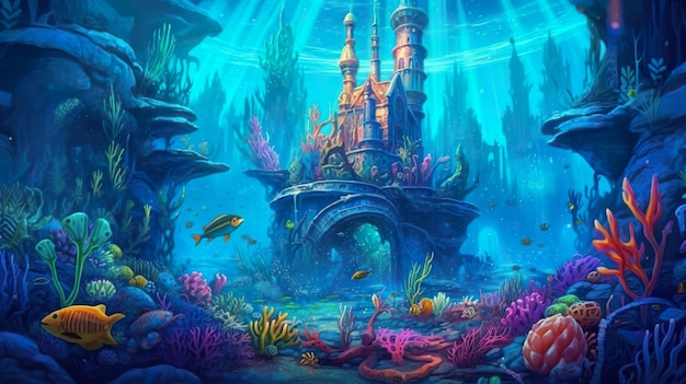 Abstract background Atlantic and underwater world A striking banner design incorporating a illustration showcasing the ethereal beauty and enchantment of a magical underwater world Generative AI