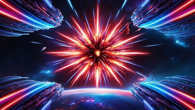 Photo abstract background in blue and red neon glow colors speed of light in galaxy explosion in universe space background for event party carnival celebration anniversary or other 3d illustration