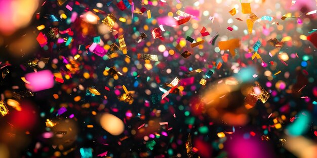 Abstract Background of Colorful Confetti Explosion on Black Background