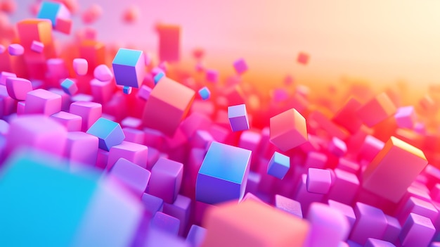 Abstract background of colorful cubes with a soft warm light