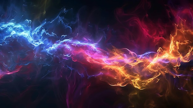 Abstract background of colorful glowing magic smoke fire and plasma