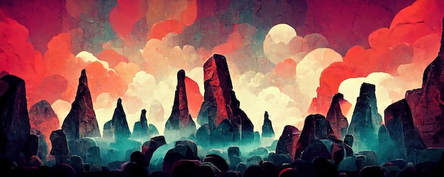 Abstract background colorful stone and sky concept digital art  illustration