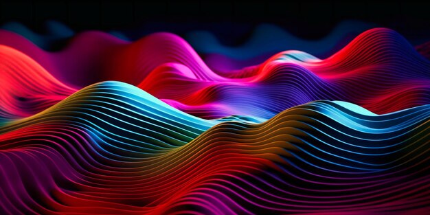 Abstract background of colorful wavy lines in the dark purple