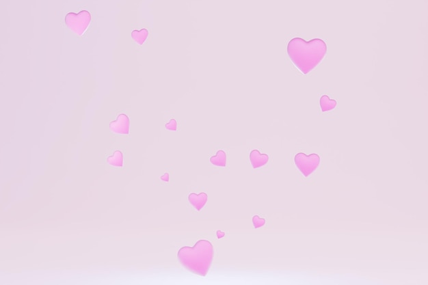 An abstract background consisting of hearts flying over a pastel background 3D render