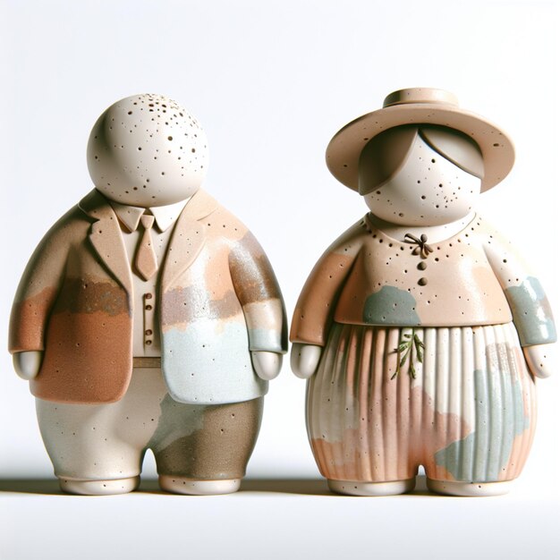 Photo abstract background of couple of ceramic figurines on white background with shadow