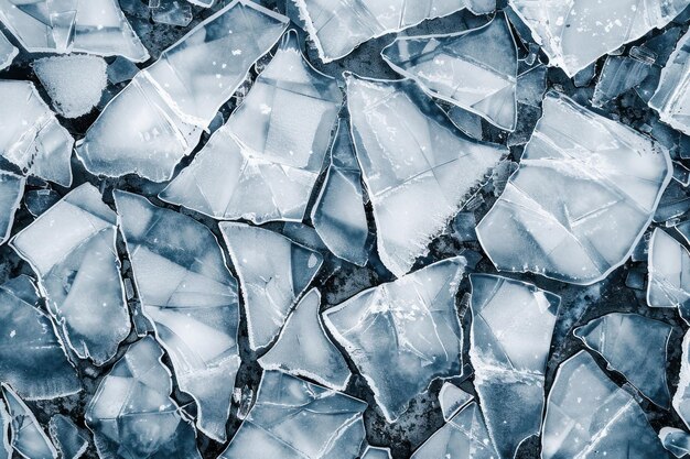 An abstract background of cracked ice icedover river