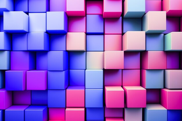 Abstract background of cube blocks wall stacking design neon pastel color