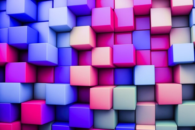 Abstract background of cube blocks wall stacking design neon pastel color