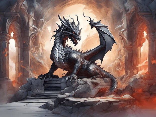 Abstract background dragon Majestic castle set against an abstract background creating an enchanti