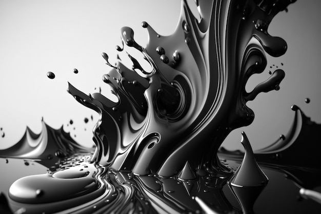 Abstract background of drops of black and white liquid in 3d style AI generation