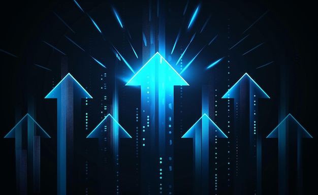 Abstract background featuring glowing blue arrows pointing upwards symbolizing growth and progress