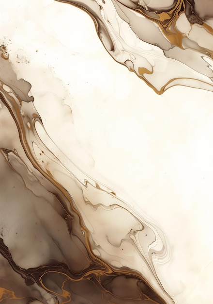 Abstract background featuring smoky quartz marble with ink ripples and metallic splatters