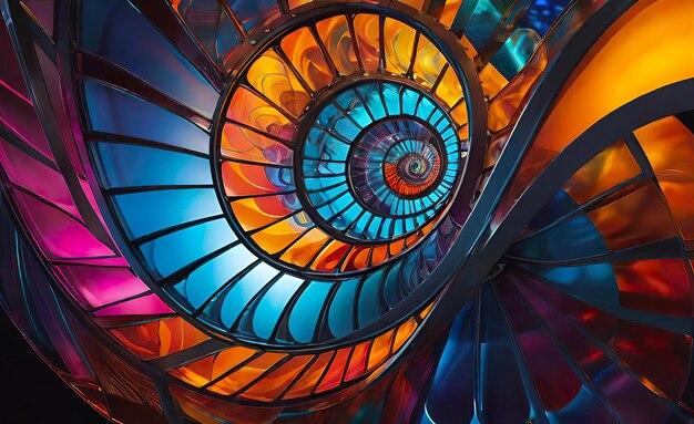 An abstract background of Fibonacci spirals seamlessly integrated into an unforgettable colorful