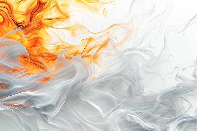 Abstract background of the flowing white and orange smoke on a white background