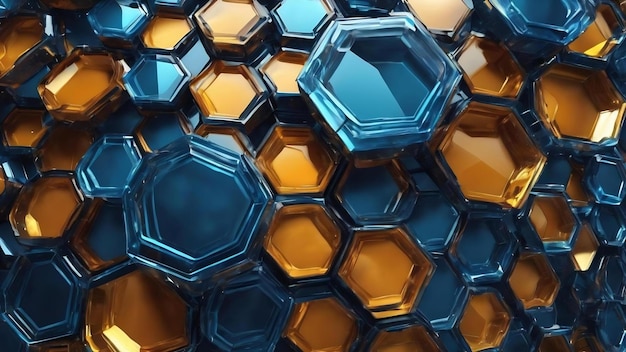 Abstract background formed from futuristic blue hexagon glass blue pattern geometric crystals