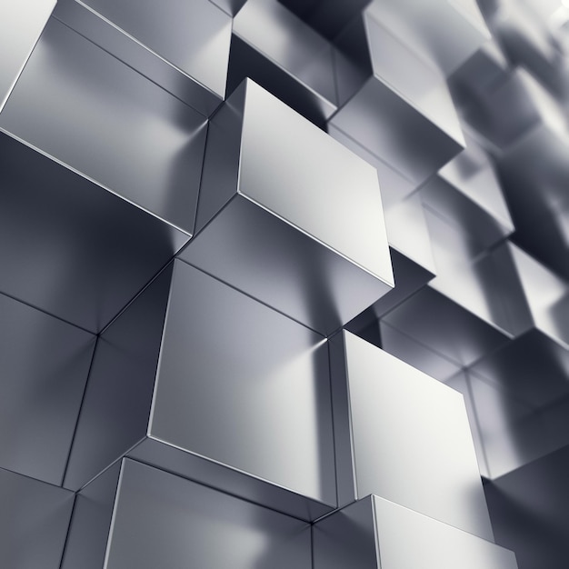 Abstract background from metallic cubes with focue effects 3d illustration