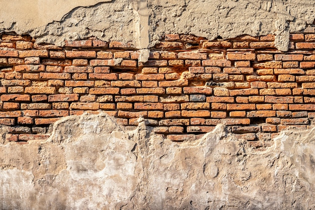 Abstract background from old concrete texture on wall with retro brickwork. Vintage backdrop.