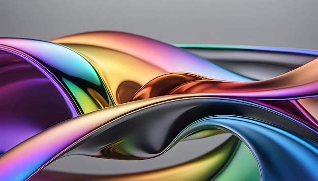 Abstract background from a rainbow flow of liquid metal on a gray background wallpaper for design