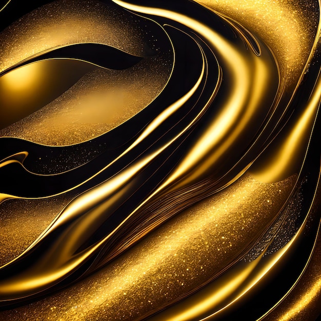 Abstract background of gold and black color smooth curve and sparkle generative art by AI