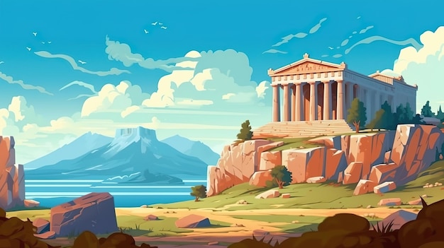 Abstract background Greek temples Illustration that showcasing ancient Greece showcasing a magnificent Greek temple in all its glory Generative AI