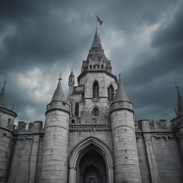 Photo abstract background of grey concrete castle under grey sky