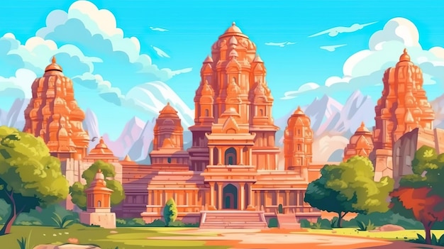 Abstract background Hindu culture Creating of an illustration that showcases the grandeur and intricate design of a historical Hindu temple Generative AI