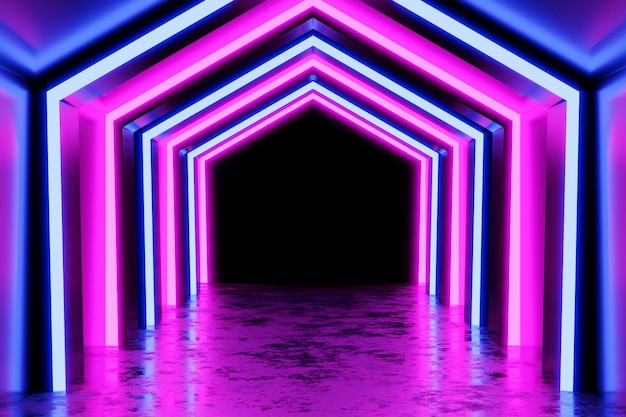 abstract background image Neon lights in blue and pink lines glow, glossy and .3d rendering.