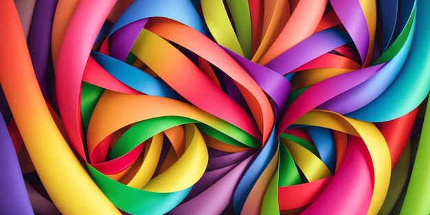 Abstract background of intertwined colored silk or paper ribbons Colorful illustration Generative AI