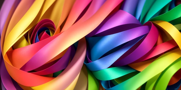 Abstract background of intertwined colored silk or paper ribbons Colorful illustration Generative AI