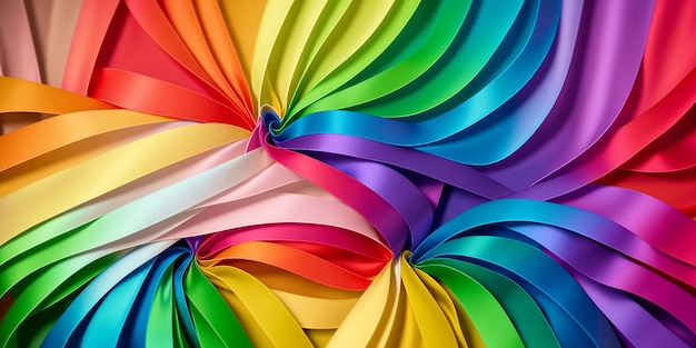 Abstract background of intertwined colored silk or paper ribbons Colorful illustration Generative AI