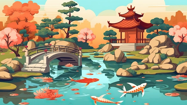 Abstract background Japanese garden Creating of a captivating banner design with a natureinspired illustration of a traditional Japanese garden Generative AI