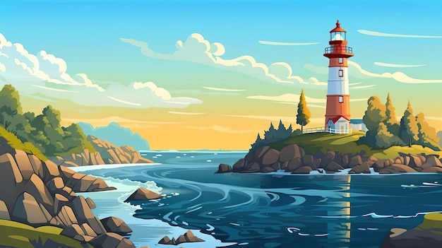 Abstract background lighthouses Creating of a beacon of visual appeal with an illustration showcasing a lighthouse amidst the splendor of sea nature Generative AI