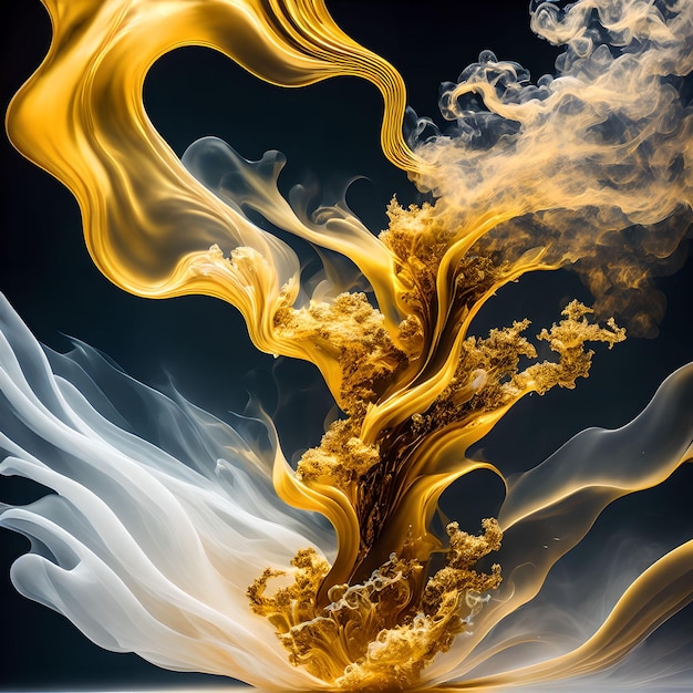 Abstract background of luxury black and gold smoke cloud generative art by AI