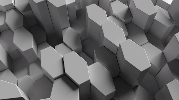 Abstract background made of sixgons randomly extruded from surface, 3d rendering