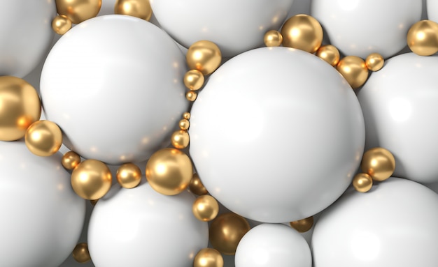 Abstract background of modern ball or spheres in gold color, 3d rendering.